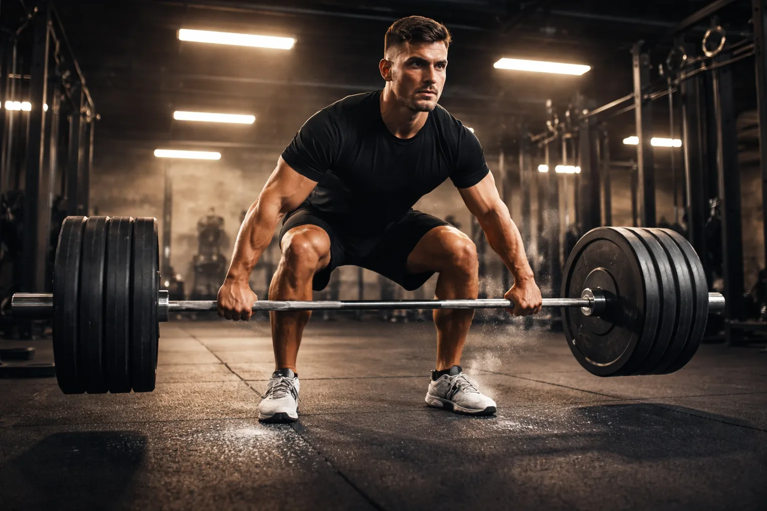 Athlete preparing for a deadlift in a private gym