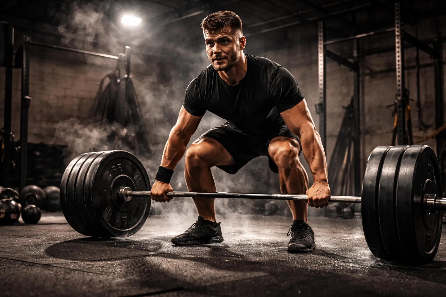 Athlete deadlifting in a gym